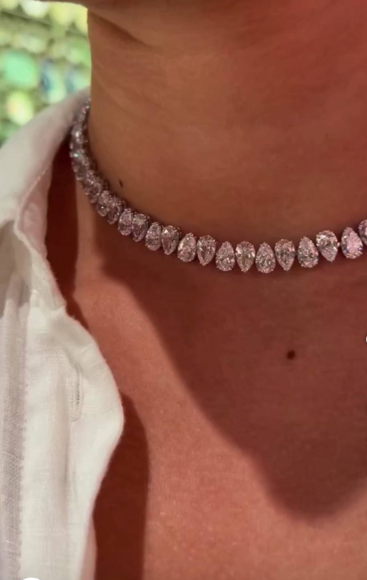 30ct Reverse Pear Diamond Tennis Necklace
