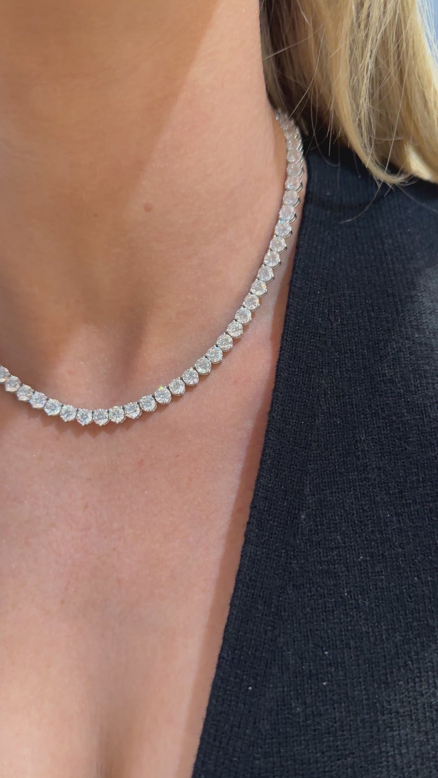 Three Prong Graduating Diamond Tennis Necklace